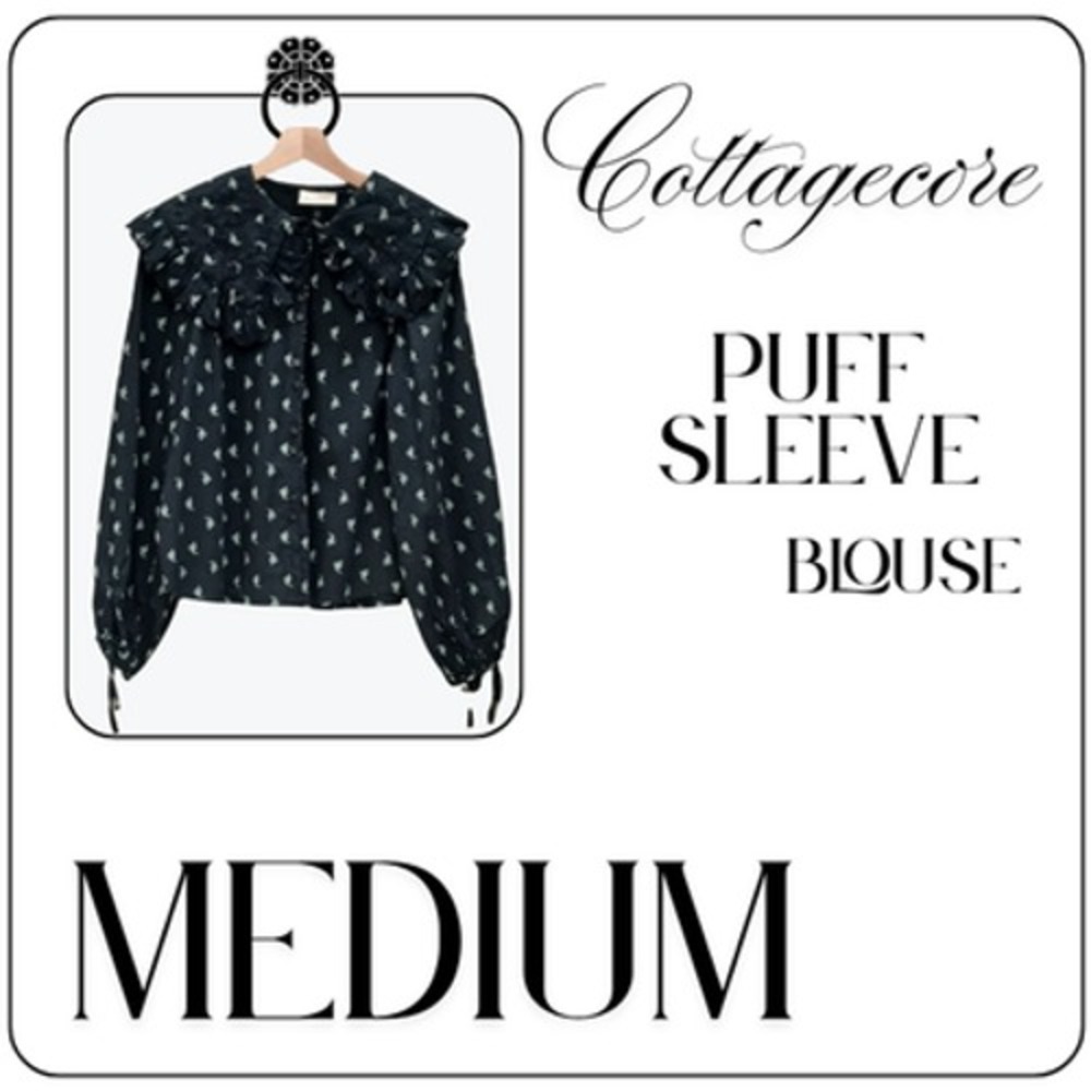 Universal Thread Blouse Womens Medium Puff Sleeve Cottagecore Geo-Floral Top